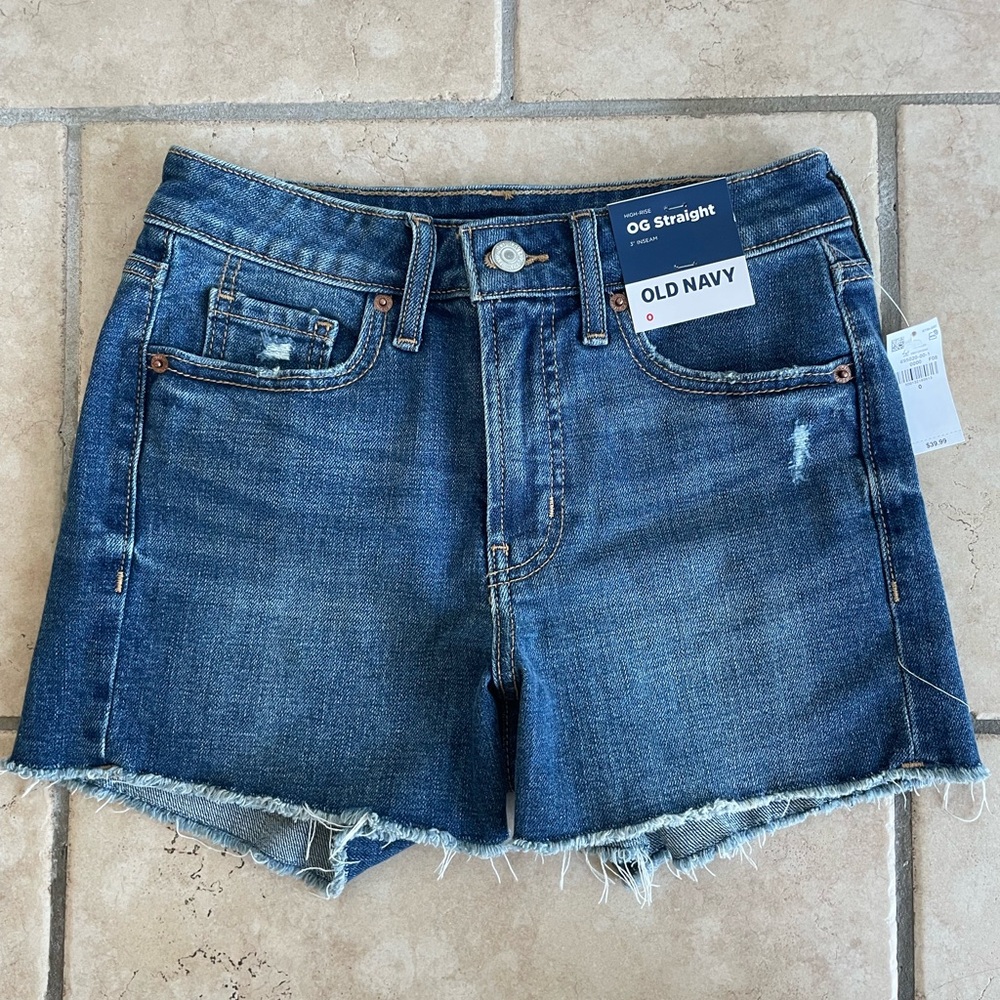 Old Navy OG Straight Blue High Rise Denim Shorts